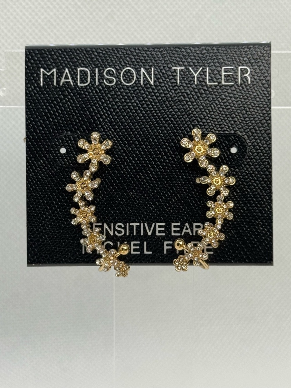 Madison Gold Floral Ear Climbers with Crystal Accents